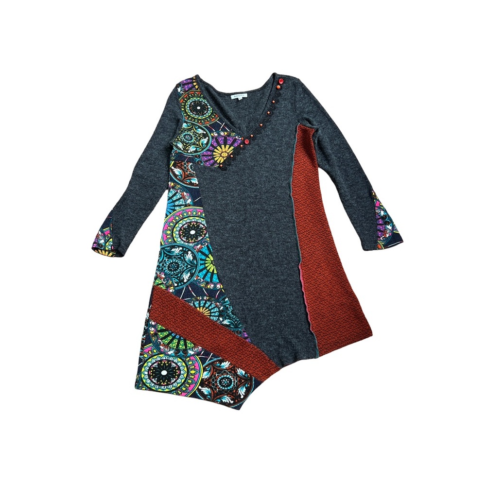 Y2K Friends Phoebe dress patchwork mixed media Charcoal Sweater dress Vibrant